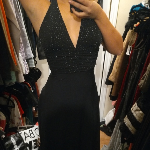 Morgan and Co formal deep v beaded halter dress - Picture 2 of 6